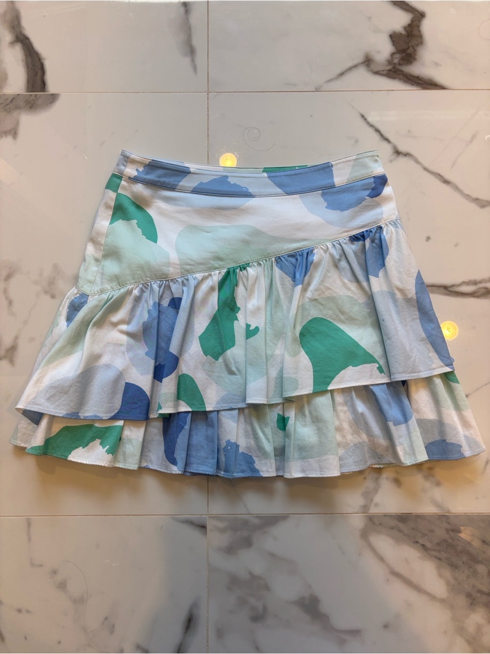 Tiered Ruffle Mini Skirt in Blue and Green Print